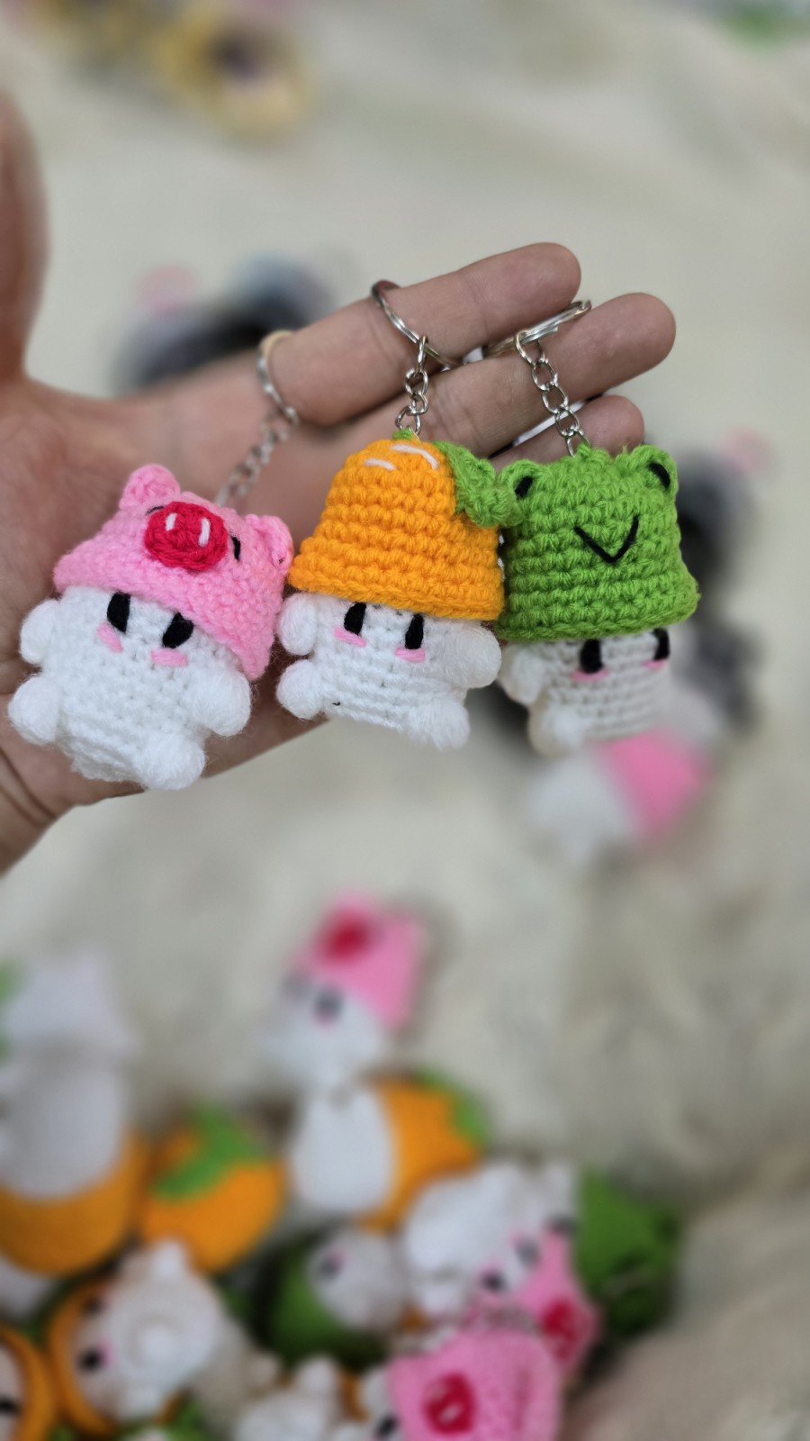 Pig, mushroom & frog keyrings
